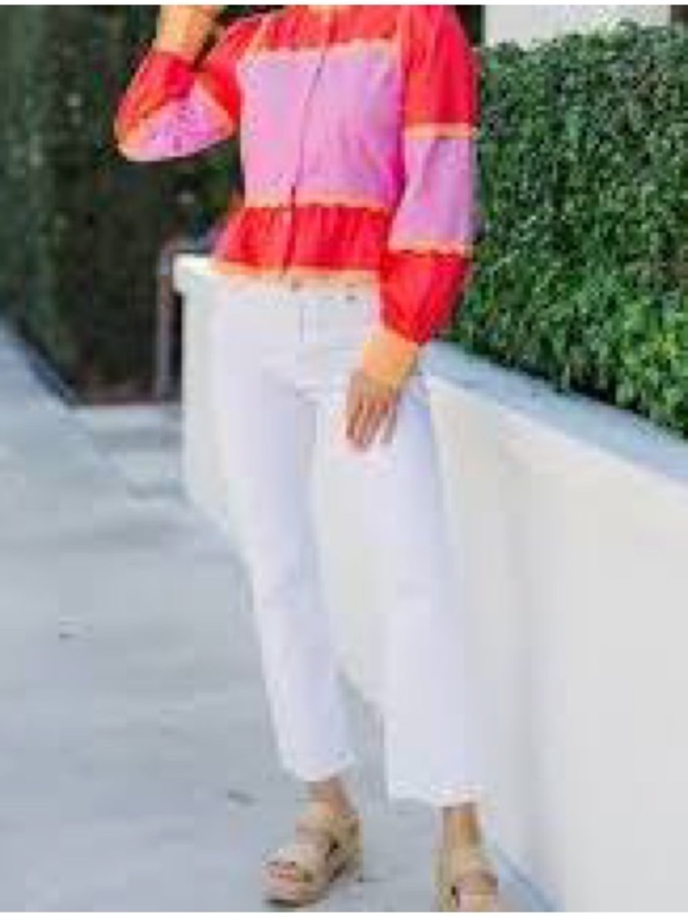 TCEC Colorblock Pink and Red Scallop-Trim Button Down Shirt - Picture 2 of 10